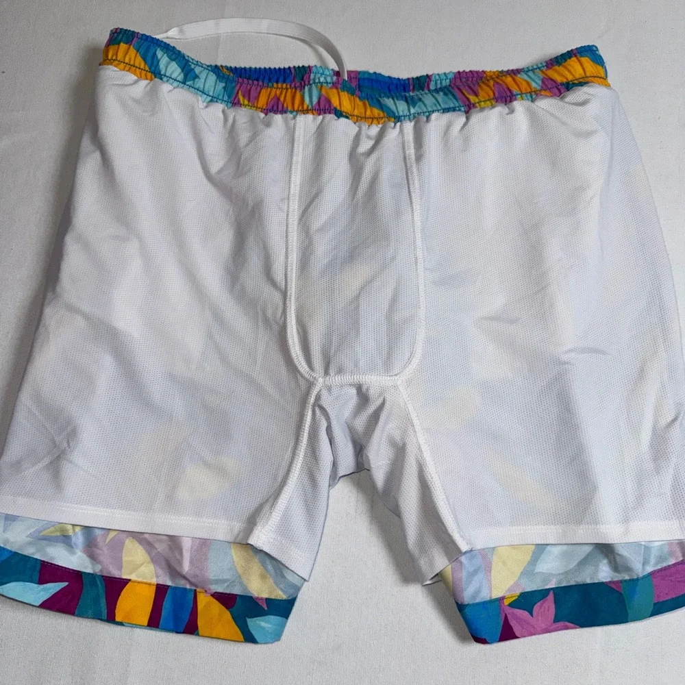 Mott50 Mens Tropical Floral Swim Trunks Blue Yellow 5.5 Inch Inseam Large‎